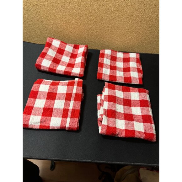 Casual Park Manor Red & White Checkered Cotton Napkins Set Of 4 - Picture 1 of 5